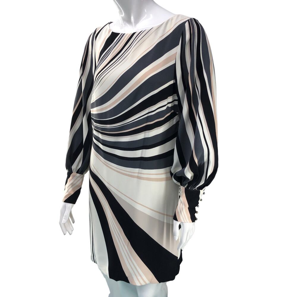 Richard Allen H&M Sz 4 Dress Mod Boatneck Mini Sheath Design Swirl Bishop Sleeve